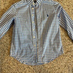 Ralph Lauren Blue and White Checkered boys Shirt size small (8)